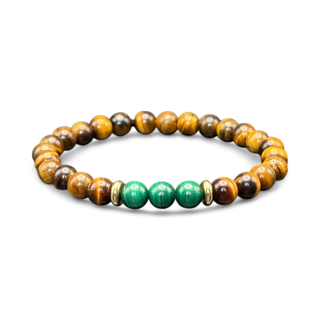 Bracelet artisanal Œil de Tigre et Malachite Gardien de l'Équilibre - Créations Gueule de Bois