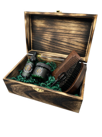 Coffret Panoramix pour barbe, incluant huile, baume, brosse, peigne et ciseaux – Créations Gueule de Bois.